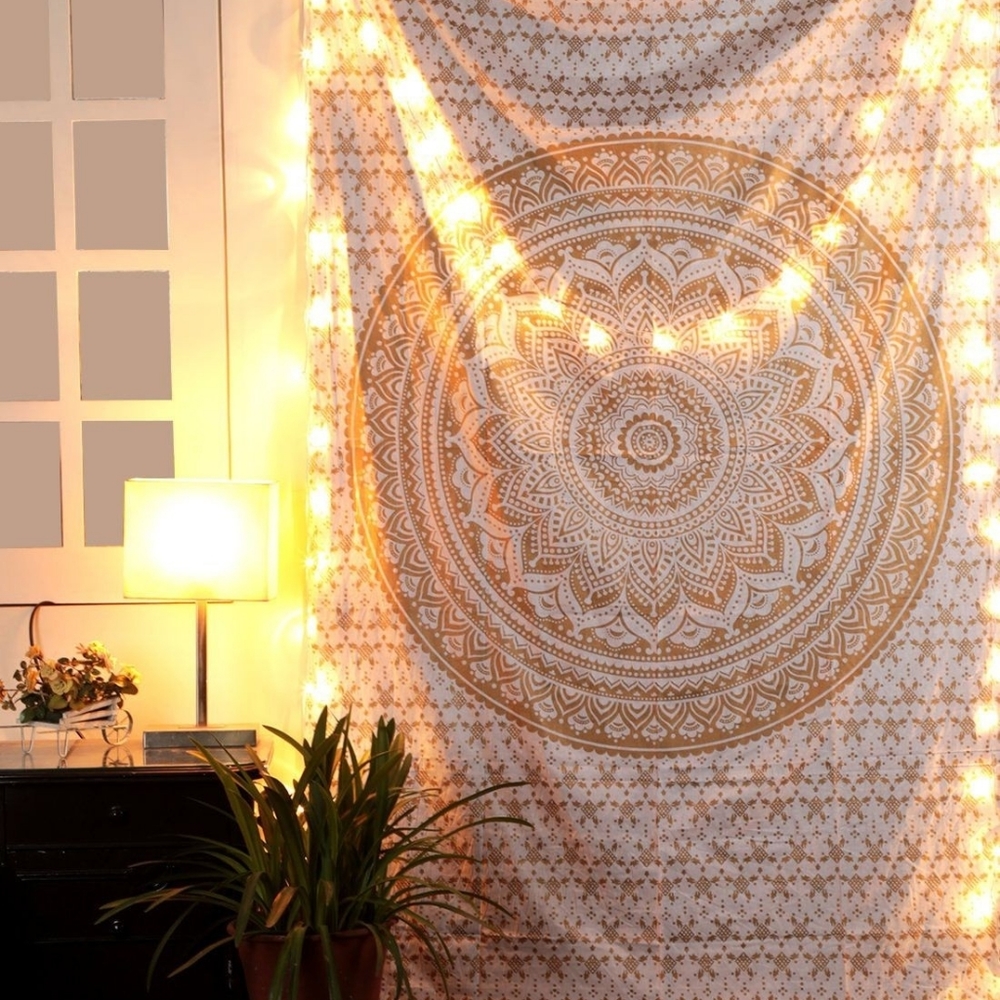 Gold Metallic Mandala Twin Size Tapestry